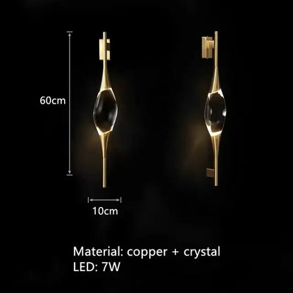 Modern gold crystal wall sconce with faceted crystal centerpiece in gold-toned copper for elegant decorbites crystal wall lighting