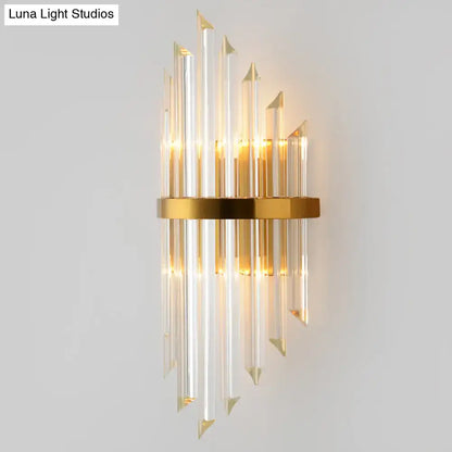 Modern gold crystal wall sconce with clear glass rods and pointed tips for living space 110v-120v lighting