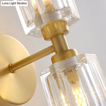 Modern gold crystal living room wall sconce 2 light fixture with gold finish and clear faceted glass shades inch fixture