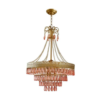 Modern gold crystal water drop chandelier with pink glass beads and decorbites crystal water drop accents for foyer decor