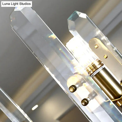 DecorBites™ modern gold curved arm island lighting with clear crystal prism chandelier and geometric design