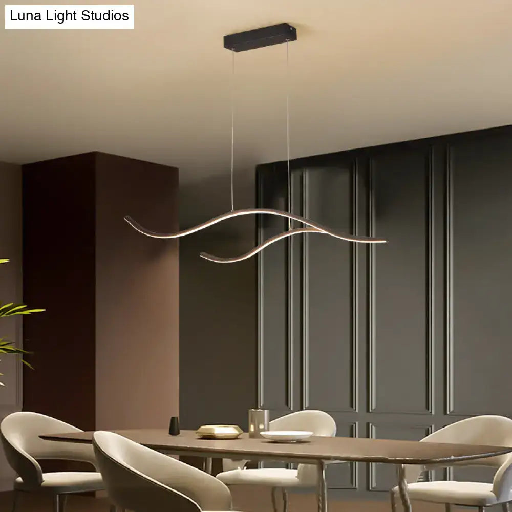 Modern gold curved led metal pendant light with sleek design and warm ambient glow for kitchen lighting fixture