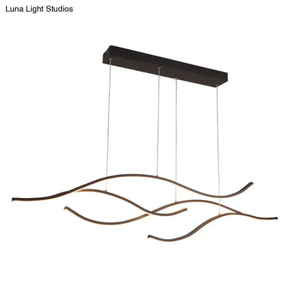 Modern black metal pendant light with three curved led arms suspended by thin cords lighting fixture for kitchen
