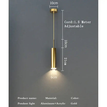 Modern gold cylindrical led pendant light with sleek aluminum and acrylic design for decorbites gold modern lighting