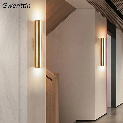 Modern gold cylindrical wall sconce light fixture with sleek design for living room wall sconce lighting
