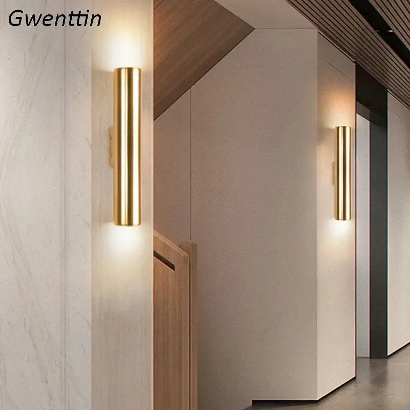 Modern gold cylindrical wall sconce light fixture with sleek design for living room wall sconce lighting