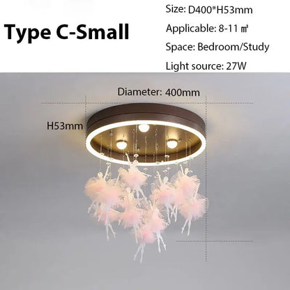 Modern gold dancing girl led chandelier with dark brown metal frame and pink feather ornaments for bedroom decorbites dancing girl