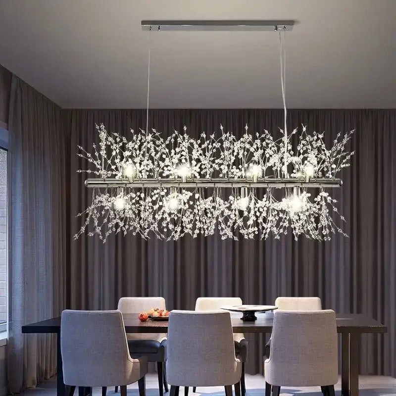 Modern gold decorbites dandelion art crystal chandelier with sleek silver frame and cascading clear crystal branches for living room