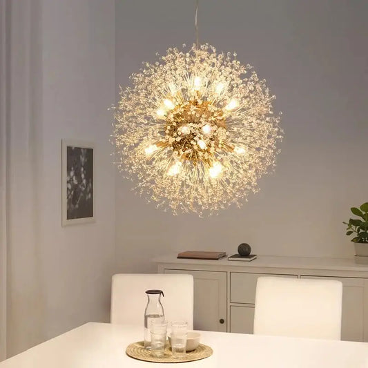 Modern gold dandelion art crystal chandelier with sparkling filaments and warm bulbs for living room decorbites dandelion art