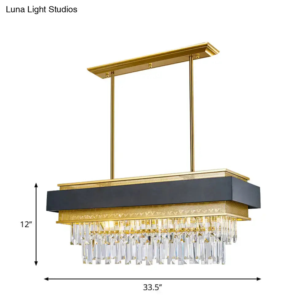 Decorbites modern black and gold rectangle hanging light with five heads and clear crystal prisms chandelier