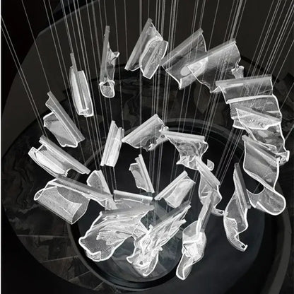 Modern gold decorbites acrylic leaf chandelier with transparent mesh and sculptural pieces for dining room lighting