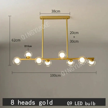 Modern gold decorbites bubble ball led hanging chandelier with eight clear glass globe bulbs for dining room lighting