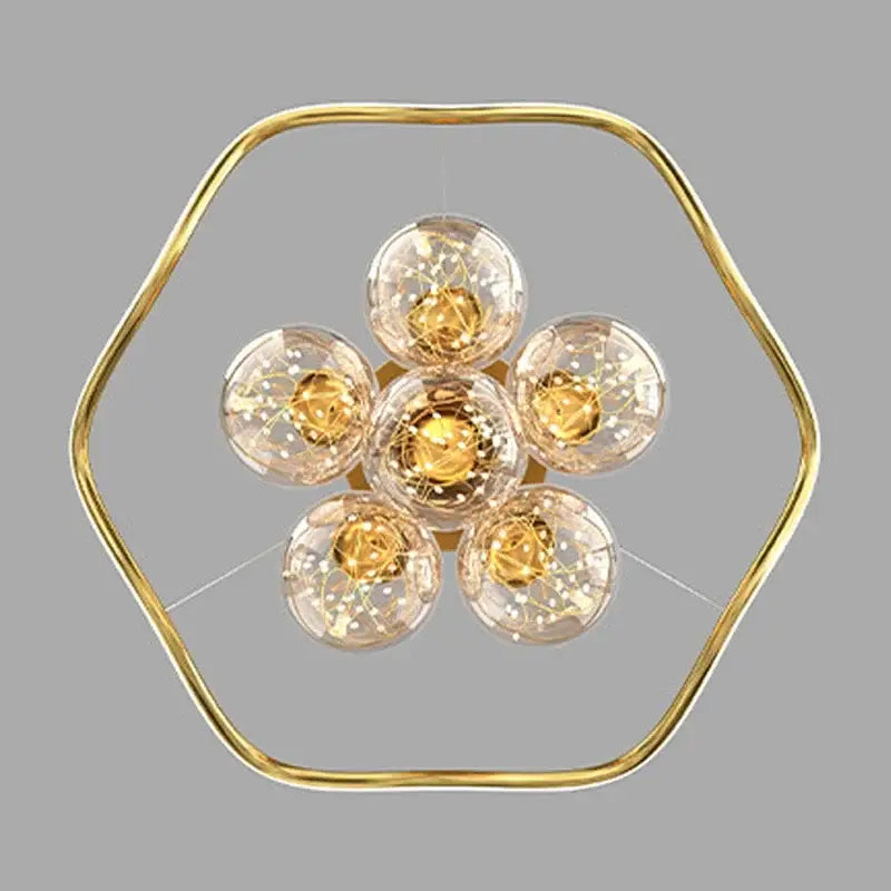 Modern gold decorbites bubble chandeliers hexagonal chandelier with six clear glass globe bulbs for dining room LED light
