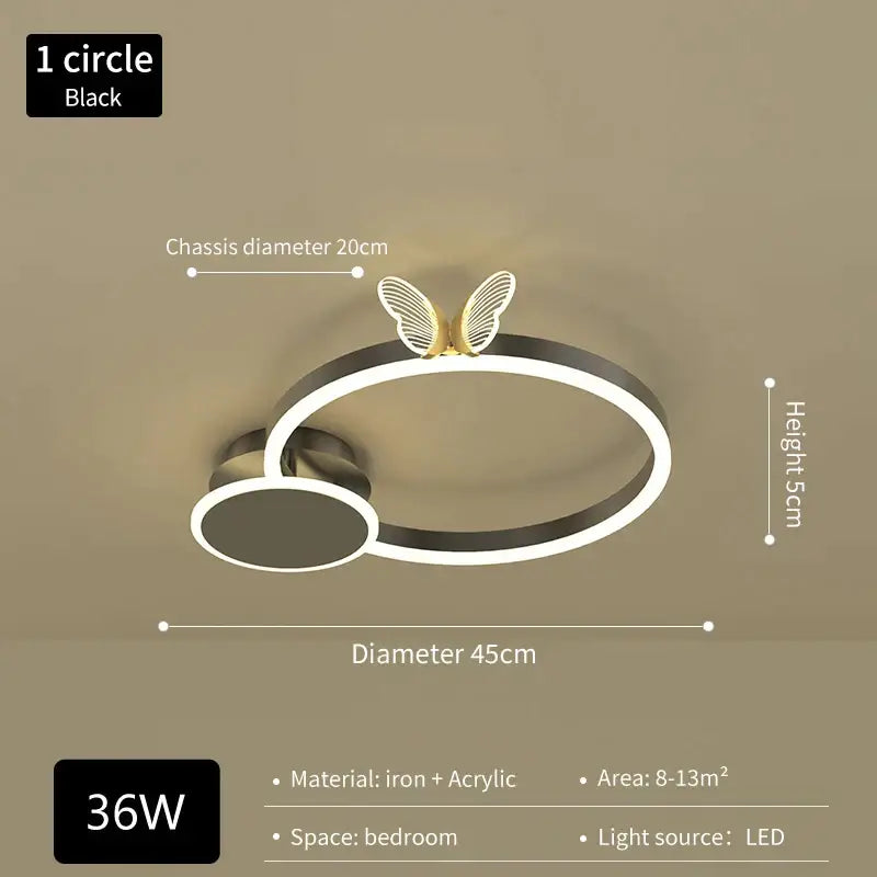 Modern gold decorbites butterfly light round black led ceiling lamp with gold butterfly accent for living room use