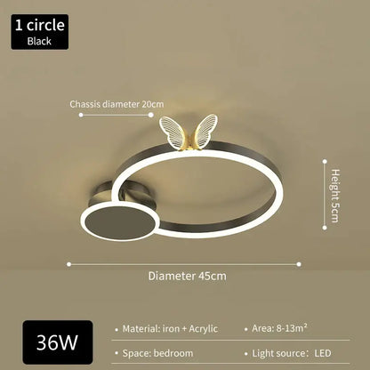 Modern gold decorbites butterfly light round black led ceiling lamp with gold butterfly accent for living room use