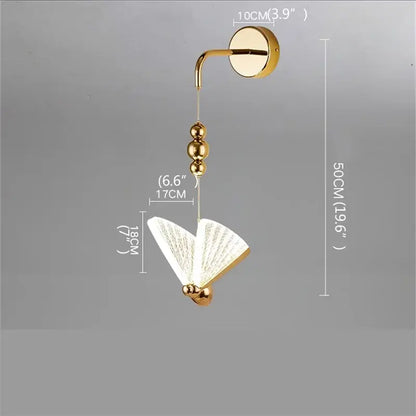 Modern gold decorbites butterfly wall light with fan-shaped glass diffuser and decorative spherical beads for bedroom use