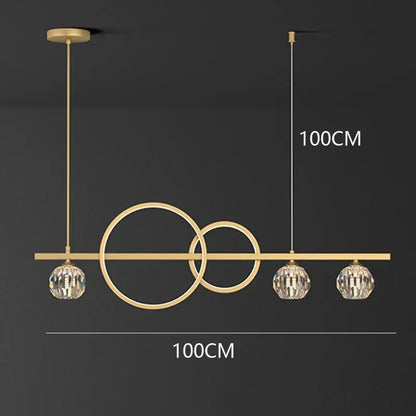 Modern gold decorbites crystal chandelier pendant light with intersecting rings and faceted crystal globe shades