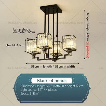 Modern black metal decorbites crystal chandelier with four crystal-encased light heads for living room decor