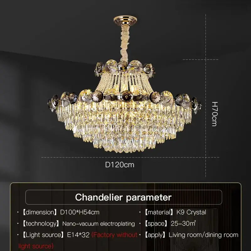Modern gold decorbites crystal chandelier with cascading k9 crystal beads and prisms for elegant living spaces