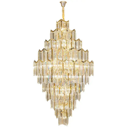 Modern gold decorbites crystal chandelier with multi-tiered cascading clear prisms for living room loft decor