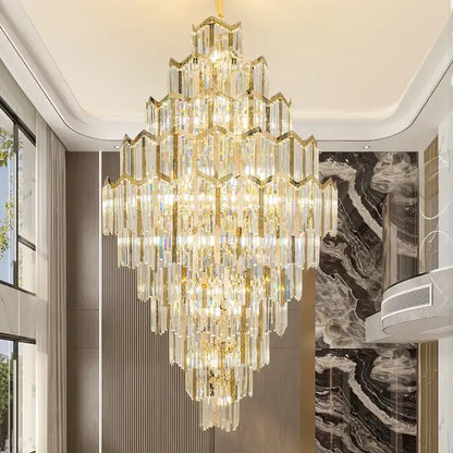 Modern gold decorbites crystal chandelier with multi-tiered clear glass prisms for living room loft lighting