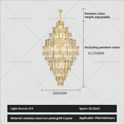 Modern gold decorbites crystal chandelier with cascading k9 crystal tiers and stainless steel plating for living room loft
