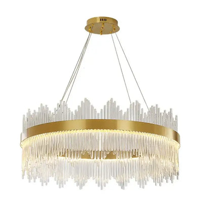 Modern gold decorbites crystal chandelier with clear glass rods in a circular cascading design for living room decor