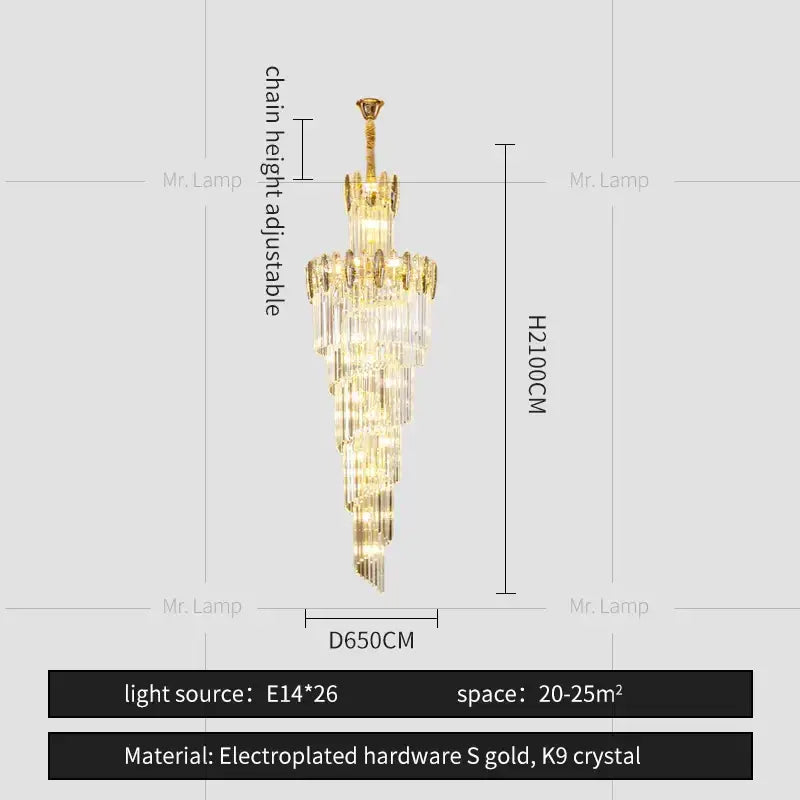Modern gold decorbites crystal chandelier with gold electroplated tiers of k9 crystal for staircase and living room