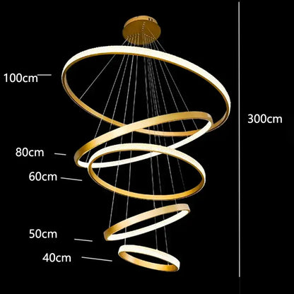 Modern gold decorbites crystal chandelier with gold-toned spiral rings and integrated led lighting for living room use
