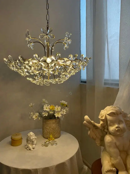Modern gold decorbites crystal flower chandelier featuring delicate sparkling crystal flower clusters for living room decor