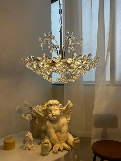 Modern gold decorbites crystal flower chandelier with clear faceted crystals for elegant living room decor