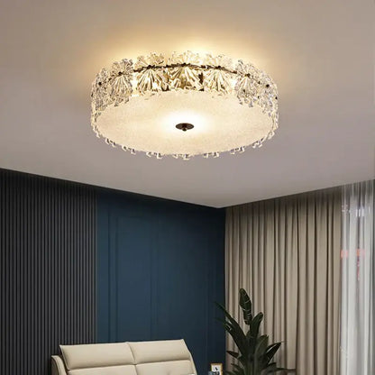 Modern gold decorbites crystal glass maple leaf chandelier with crystal-encrusted circular light and frosted center