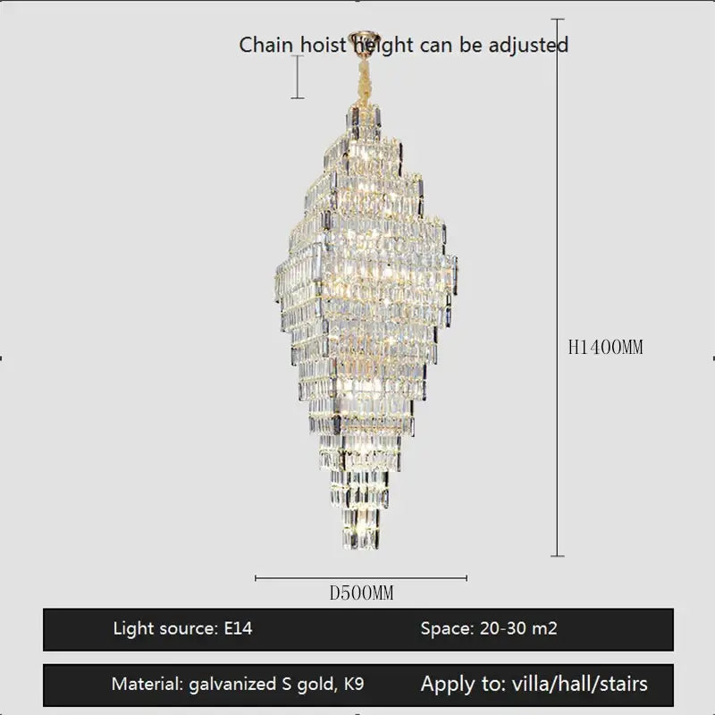 Elegant multi-tiered gold-finished decorbites crystal large chandelier designed for luxurious indoor spaces and staircases