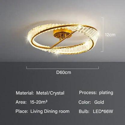 Modern gold decorbites crystal led double-ring ceiling light with crystal accents for dining room illumination