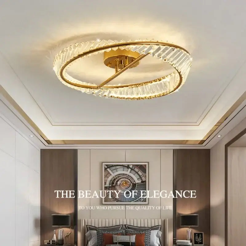 Modern gold decorbites crystal led circular ceiling light with crystal accents for dining room illumination