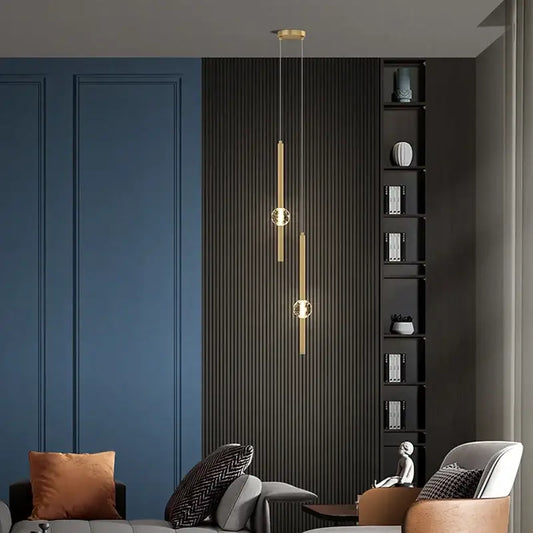 Modern gold decorbites crystal led chandelier bedroom pendant light with spherical glass accents hanging elegantly
