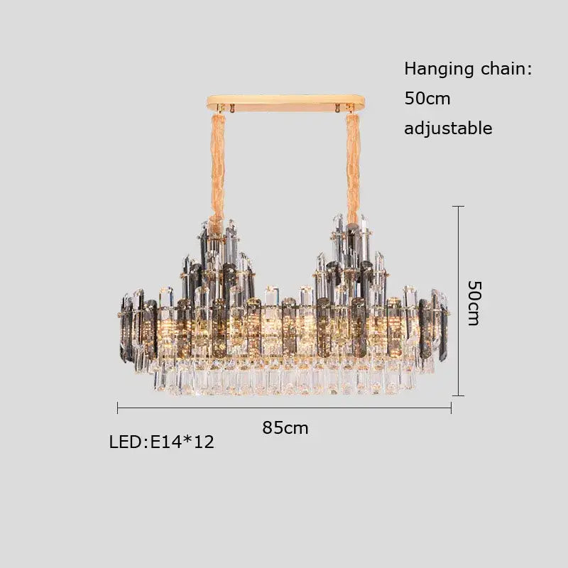Elegant gold decorbites crystal led chandelier with wooden hanging chain and 12 lights for dining room pendant lighting