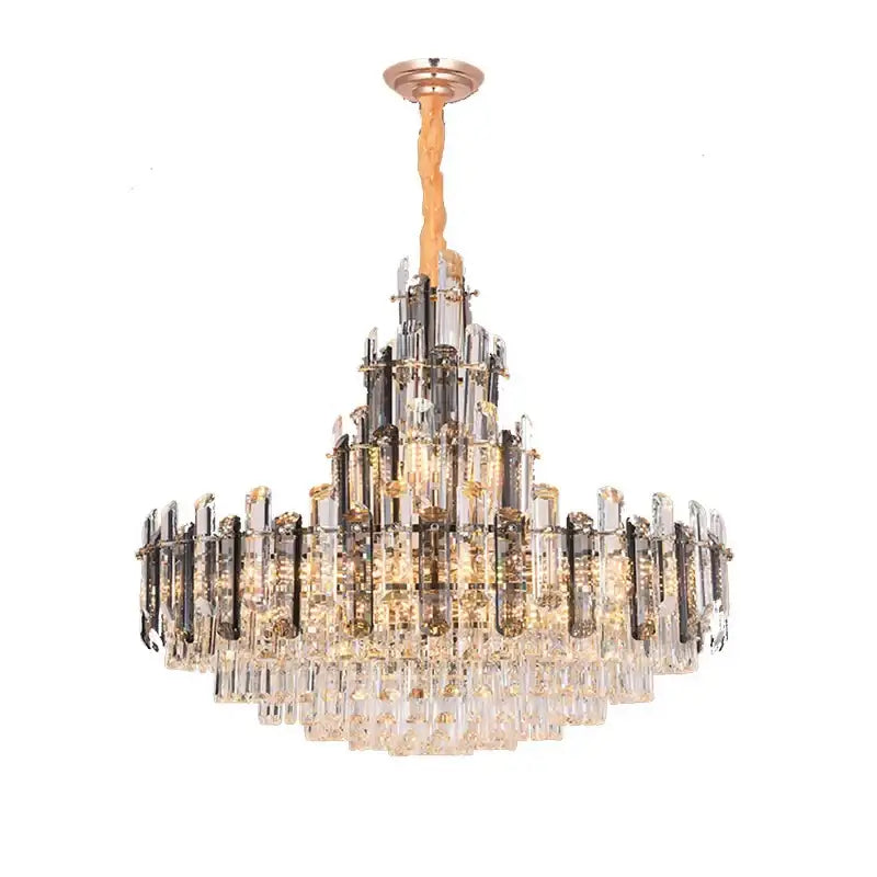 Modern gold decorbites crystal led chandelier with rose gold mount and cascading glass prisms for dining room pendant light