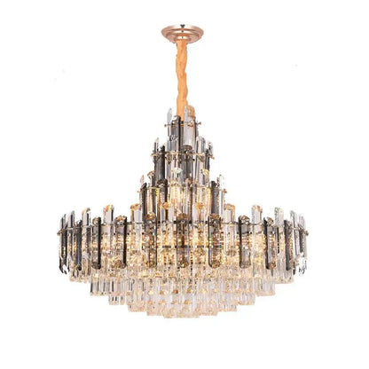 Modern gold decorbites crystal led chandelier with rose gold mount and cascading glass prisms for dining room pendant light