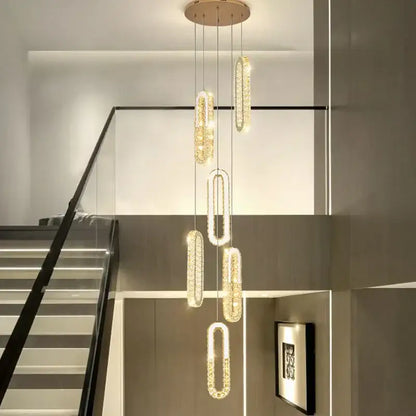 Modern gold decorbites crystal led chandelier with elongated oval pendants for living room staircase lighting
