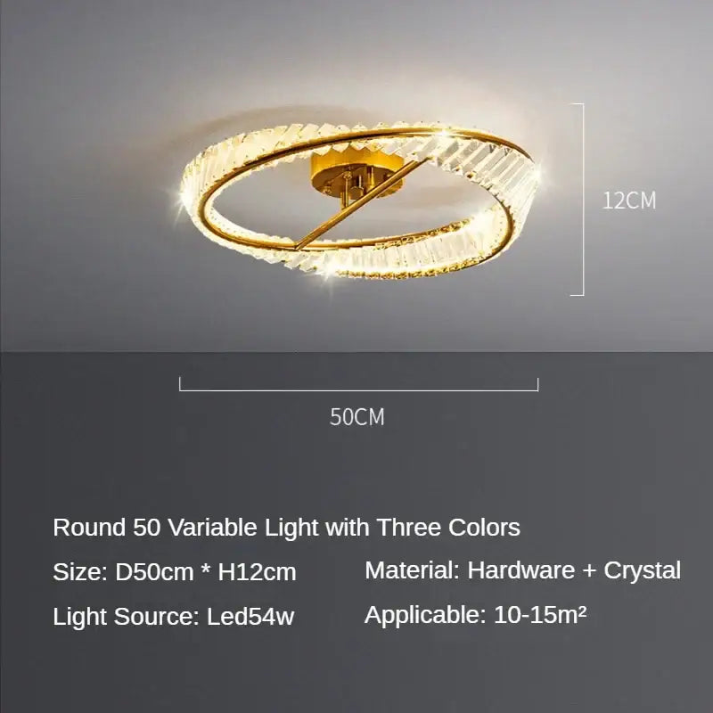 Modern gold decorbites crystal led chandelier featuring two interlocking crystal adorned rings for living room lighting