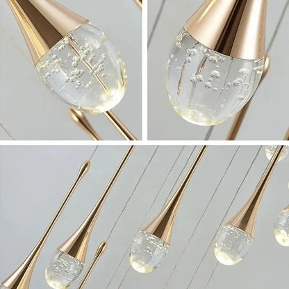 Modern gold decorbites crystal led teardrop pendant lights with clear glass globes and floating bubbles for staircases