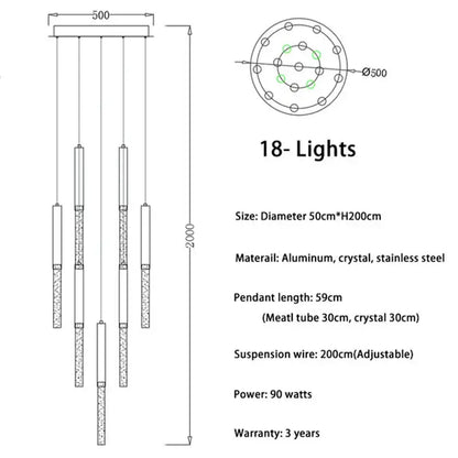 Modern 18-light decorbites crystal led chandelier with gold aluminum frame and stainless steel for living room staircase