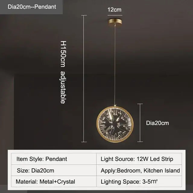 Modern gold decorbites crystal pendant chandelier with circular crystal design and adjustable height for dining room lighting