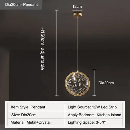 Modern gold decorbites crystal pendant chandelier with circular crystal design and adjustable height for dining room lighting