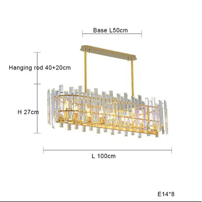 Modern gold decorbites crystal round rectangular chandelier with clear crystal prisms and e14 8 bulb configuration