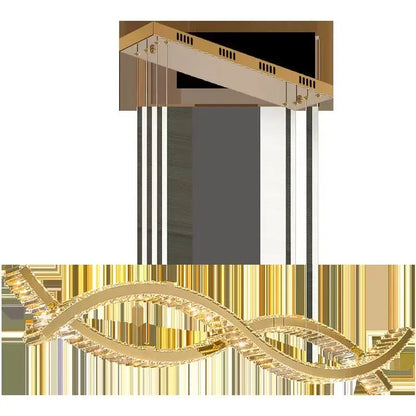 Modern gold decorbites crystal strip chandelier with sleek curved design and embedded crystal accents for dining room lighting