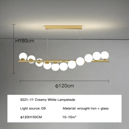 Modern gold decorbites glass ball g9 led chandelier with creamy glass globes and sleek wrought iron frame for dining room