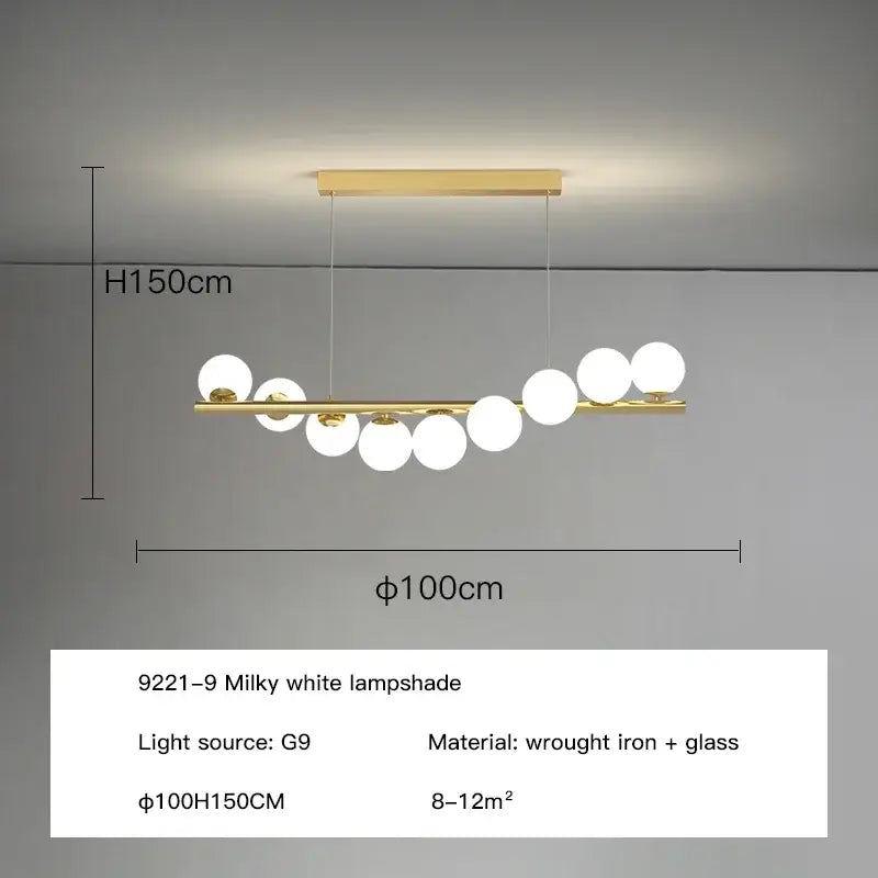 Modern gold decorbites glass ball g9 led chandelier with nine milky white glass globes for dining room lighting