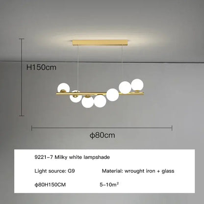 Modern gold decorbites glass ball g9 led chandelier with seven milky white glass lampshades for dining room light